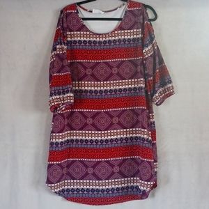 Peach Love Women's Career Peasant Shift Dress Lined Open Shoulder Multicolor L.